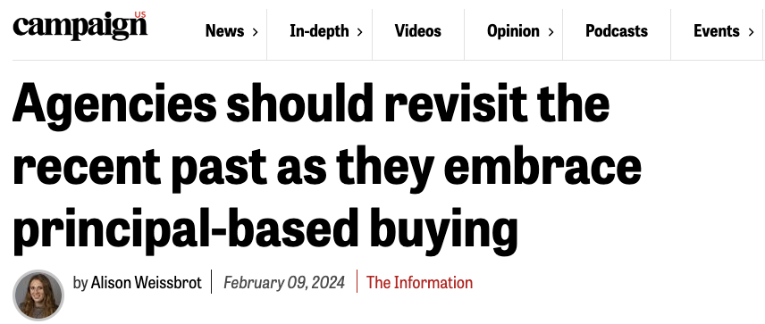 Campaign US: Agencies should revisit the recent past as they embrace principal-based buying<br>
READ ARTICLE   →